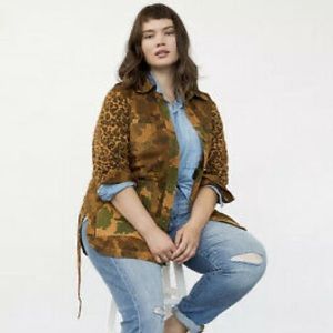 Anthropologie Pilcro Camo Cat Denim Utility Jacket Size 2X